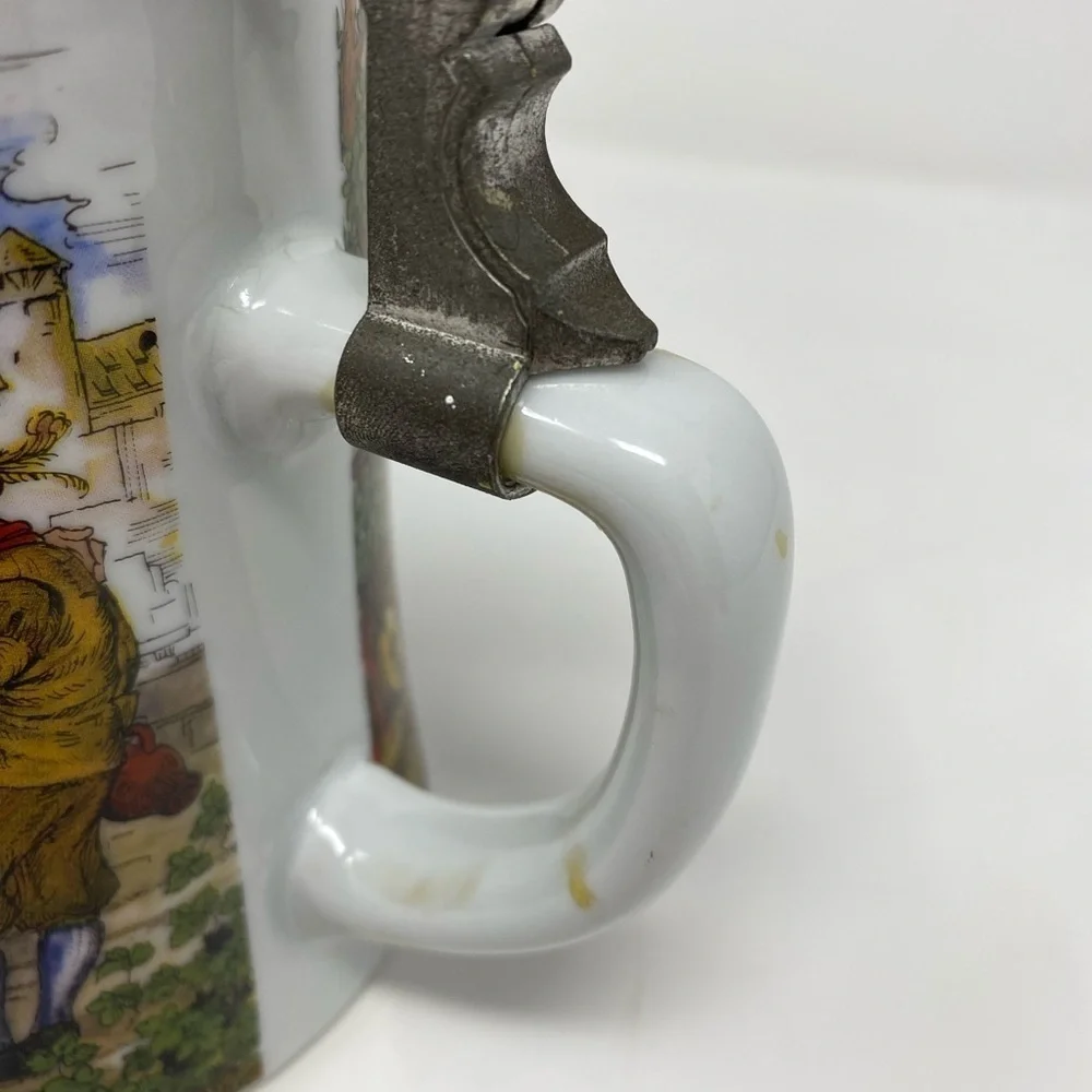 Vintage BMF German Milk Glass Beer Stein with Flat Pewter Lid